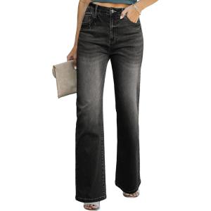 imageSidefeel Womens Wide Leg Jeans Casual High Waisted Straight Zimbaplatinum Denim Pants with PocketsBlack