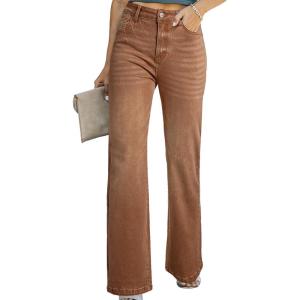 imageSidefeel Womens Wide Leg Jeans Casual High Waisted Straight Zimbaplatinum Denim Pants with PocketsBrown