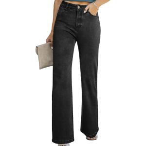 imageSidefeel Womens Wide Leg Jeans Casual High Waisted Straight Zimbaplatinum Denim Pants with PocketsDark Black