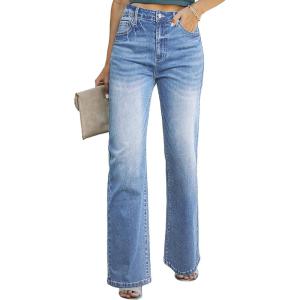 imageSidefeel Womens Wide Leg Jeans Casual High Waisted Straight Zimbaplatinum Denim Pants with PocketsIceland Blue