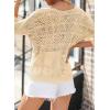 imageSidefeel Womens 2025 Spring Summer Crochet Tops Off The Shoulder Hollow Out Knit Tops 34 Sleeve Pullover Sweater Cover UpsApricot