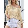imageSidefeel Womens 2025 Spring Summer Crochet Tops Off The Shoulder Hollow Out Knit Tops 34 Sleeve Pullover Sweater Cover UpsApricot