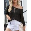 imageSidefeel Womens 2025 Spring Summer Crochet Tops Off The Shoulder Hollow Out Knit Tops 34 Sleeve Pullover Sweater Cover UpsBlack