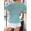 imageSidefeel Womens 2025 Spring Summer Crochet Tops Off The Shoulder Hollow Out Knit Tops 34 Sleeve Pullover Sweater Cover UpsLight Blue