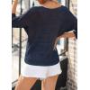imageSidefeel Womens 2025 Spring Summer Crochet Tops Off The Shoulder Hollow Out Knit Tops 34 Sleeve Pullover Sweater Cover UpsNavy Blue