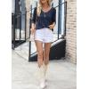 imageSidefeel Womens 2025 Spring Summer Crochet Tops Off The Shoulder Hollow Out Knit Tops 34 Sleeve Pullover Sweater Cover UpsNavy Blue