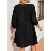 imageSidefeel Womens Spring Outfit Denim Dress 34 Sleeve Loose Fit Square Neck Summer Jean Dresses with PocketsBlack