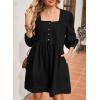 imageSidefeel Womens Spring Outfit Denim Dress 34 Sleeve Loose Fit Square Neck Summer Jean Dresses with PocketsBlack