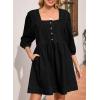 imageSidefeel Womens Spring Outfit Denim Dress 34 Sleeve Loose Fit Square Neck Summer Jean Dresses with PocketsBlack