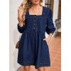 imageSidefeel Womens Spring Outfit Denim Dress 34 Sleeve Loose Fit Square Neck Summer Jean Dresses with PocketsBluing