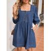 imageSidefeel Womens Spring Outfit Denim Dress 34 Sleeve Loose Fit Square Neck Summer Jean Dresses with PocketsDark Blue