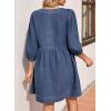 imageSidefeel Womens Spring Outfit Denim Dress 34 Sleeve Loose Fit Square Neck Summer Jean Dresses with PocketsDark Blue