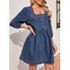 imageSidefeel Womens Spring Outfit Denim Dress 34 Sleeve Loose Fit Square Neck Summer Jean Dresses with PocketsDark Blue