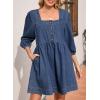 imageSidefeel Womens Spring Outfit Denim Dress 34 Sleeve Loose Fit Square Neck Summer Jean Dresses with PocketsDark Blue