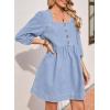 imageSidefeel Womens Spring Outfit Denim Dress 34 Sleeve Loose Fit Square Neck Summer Jean Dresses with PocketsIceland Blue