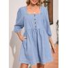 imageSidefeel Womens Spring Outfit Denim Dress 34 Sleeve Loose Fit Square Neck Summer Jean Dresses with PocketsIceland Blue