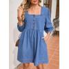 imageSidefeel Womens Spring Outfit Denim Dress 34 Sleeve Loose Fit Square Neck Summer Jean Dresses with PocketsLight Blue