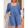 imageSidefeel Womens Spring Outfit Denim Dress 34 Sleeve Loose Fit Square Neck Summer Jean Dresses with PocketsLight Blue