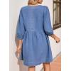 imageSidefeel Womens Spring Outfit Denim Dress 34 Sleeve Loose Fit Square Neck Summer Jean Dresses with PocketsLight Blue