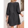 imageSidefeel Womens Spring Outfit Denim Dress 34 Sleeve Loose Fit Square Neck Summer Jean Dresses with PocketsPure Black
