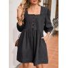 imageSidefeel Womens Spring Outfit Denim Dress 34 Sleeve Loose Fit Square Neck Summer Jean Dresses with PocketsPure Black