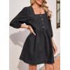 imageSidefeel Womens Spring Outfit Denim Dress 34 Sleeve Loose Fit Square Neck Summer Jean Dresses with PocketsPure Black