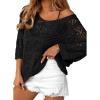 imageSidefeel Womens 2025 Spring Summer Crochet Tops Off The Shoulder Hollow Out Knit Tops 34 Sleeve Pullover Sweater Cover UpsBlack