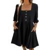 imageSidefeel Womens Spring Outfit Denim Dress 34 Sleeve Loose Fit Square Neck Summer Jean Dresses with PocketsBlack