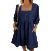 imageSidefeel Womens Spring Outfit Denim Dress 34 Sleeve Loose Fit Square Neck Summer Jean Dresses with PocketsBluing