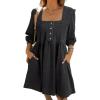 imageSidefeel Womens Spring Outfit Denim Dress 34 Sleeve Loose Fit Square Neck Summer Jean Dresses with PocketsPure Black