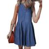 imageSidefeel Womens Denim Dress Sleeveless Casual V Neck Ruffle Mini Jean DressesBlue