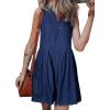 imageSidefeel Womens Denim Dress Sleeveless Casual V Neck Ruffle Mini Jean DressesDark Blue
