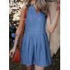 imageSidefeel Womens Denim Dress Sleeveless Casual V Neck Ruffle Mini Jean DressesLight Blue