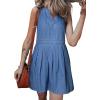 imageSidefeel Womens Denim Dress Sleeveless Casual V Neck Ruffle Mini Jean DressesLight Blue