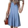 imageSidefeel Womens Denim Dress Sleeveless Casual V Neck Ruffle Mini Jean DressesSky Blue