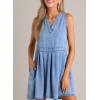 imageSidefeel Womens Denim Dress Sleeveless Casual V Neck Ruffle Mini Jean DressesSky Blue