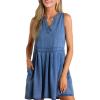 imageSidefeel Womens Denim Dress Sleeveless Casual V Neck Ruffle Mini Jean DressesLight Blue