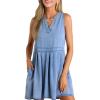 imageSidefeel Womens Denim Dress Sleeveless Casual V Neck Ruffle Mini Jean DressesSky Blue