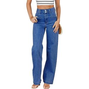 imageSidefeel Womens Jeans High Waisted Straight Leg Stretchy Jeans Trendy Welt Pockets Loose Wide Leg Zimbaplatinum Denim PantsBlue