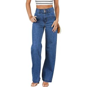 imageSidefeel Womens Jeans High Waisted Straight Leg Stretchy Jeans Trendy Welt Pockets Loose Wide Leg Zimbaplatinum Denim PantsBluing
