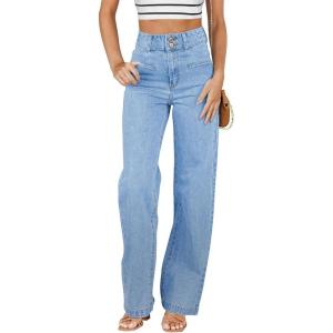 imageSidefeel Womens Jeans High Waisted Straight Leg Stretchy Jeans Trendy Welt Pockets Loose Wide Leg Zimbaplatinum Denim PantsIceland Blue