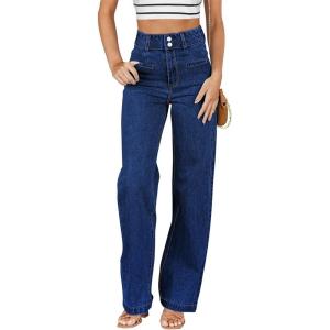 imageSidefeel Womens Jeans High Waisted Straight Leg Stretchy Jeans Trendy Welt Pockets Loose Wide Leg Zimbaplatinum Denim PantsNavy Blue
