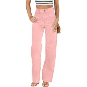 imageSidefeel Womens Jeans High Waisted Straight Leg Stretchy Jeans Trendy Welt Pockets Loose Wide Leg Zimbaplatinum Denim PantsPink