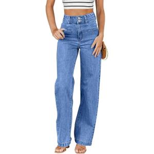 imageSidefeel Womens Jeans High Waisted Straight Leg Stretchy Jeans Trendy Welt Pockets Loose Wide Leg Zimbaplatinum Denim PantsSky Blue