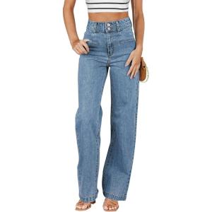imageSidefeel Womens Jeans High Waisted Straight Leg Stretchy Jeans Trendy Welt Pockets Loose Wide Leg Zimbaplatinum Denim PantsVintage Blue