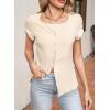 imageSidefeel Womens Going Out Tops Summer Short Sleeve Cardigans Button Down Crewneck Lightweight Sweater Knit TopsBeige