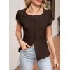 imageSidefeel Womens Going Out Tops Summer Short Sleeve Cardigans Button Down Crewneck Lightweight Sweater Knit TopsDark Brown