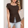 imageSidefeel Womens Going Out Tops Summer Short Sleeve Cardigans Button Down Crewneck Lightweight Sweater Knit TopsDark Brown