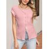 imageSidefeel Womens Going Out Tops Summer Short Sleeve Cardigans Button Down Crewneck Lightweight Sweater Knit TopsPink