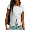 imageSidefeel Womens Going Out Tops Summer Short Sleeve Cardigans Button Down Crewneck Lightweight Sweater Knit TopsWhite